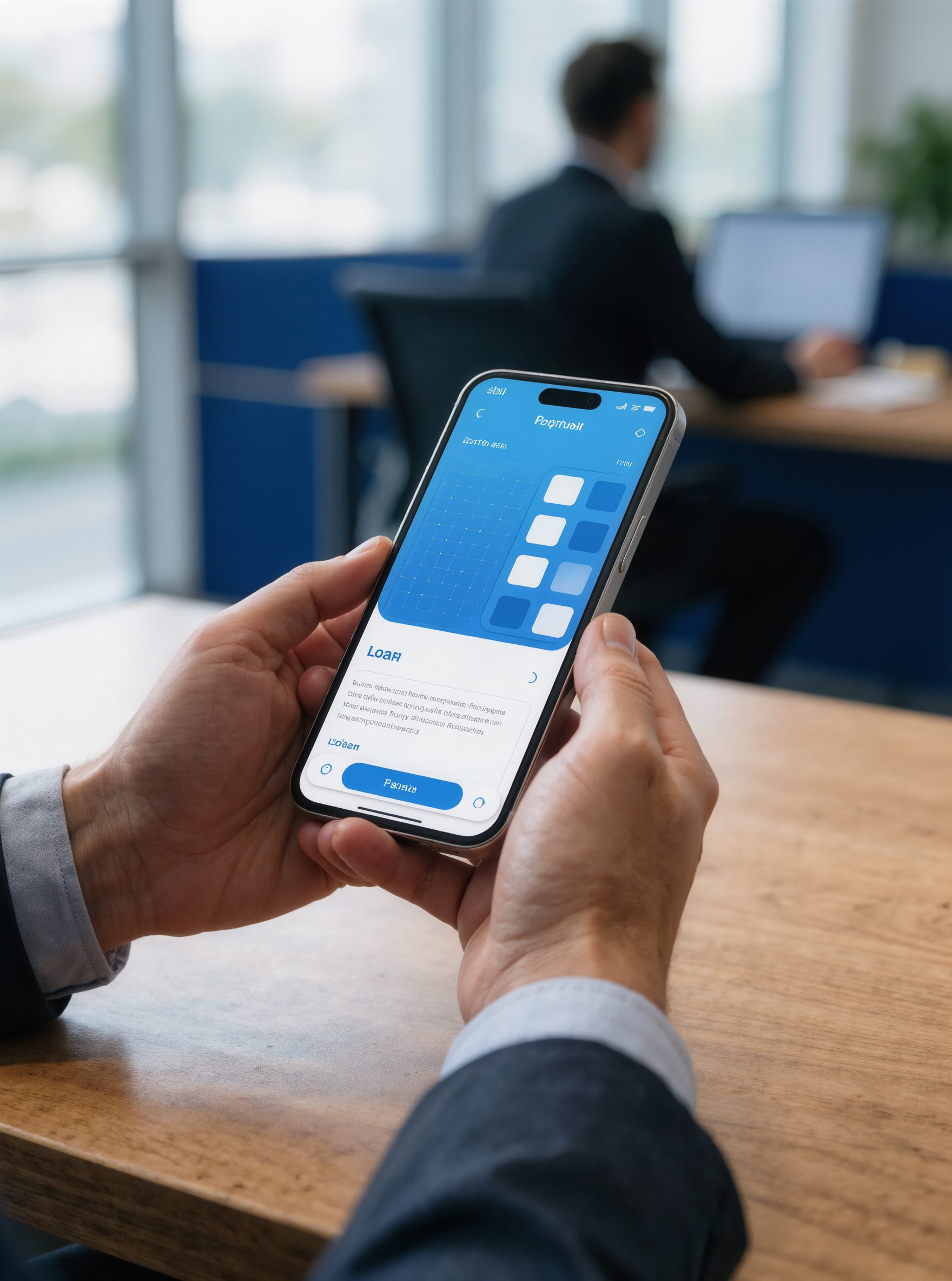 A banker holding a phone with a loan application